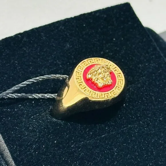 NIB Versace Ring Size IT 13/ US 6 Icon Medusa Head Greca Engraved Gold Tone